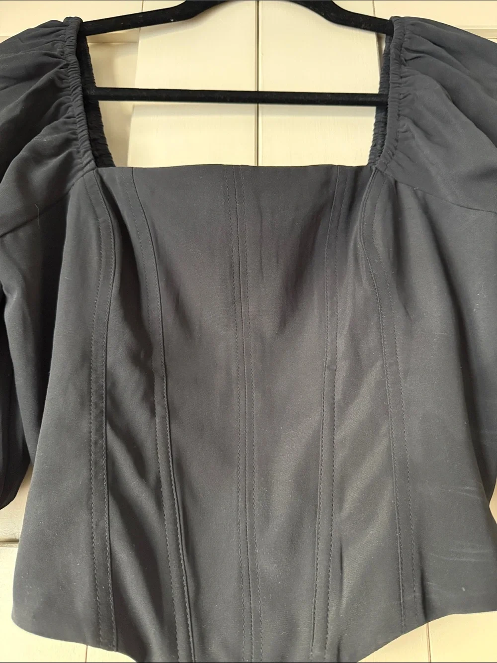 Abercrombie & Fitch Black Puff-Sleeve Square Neck Top